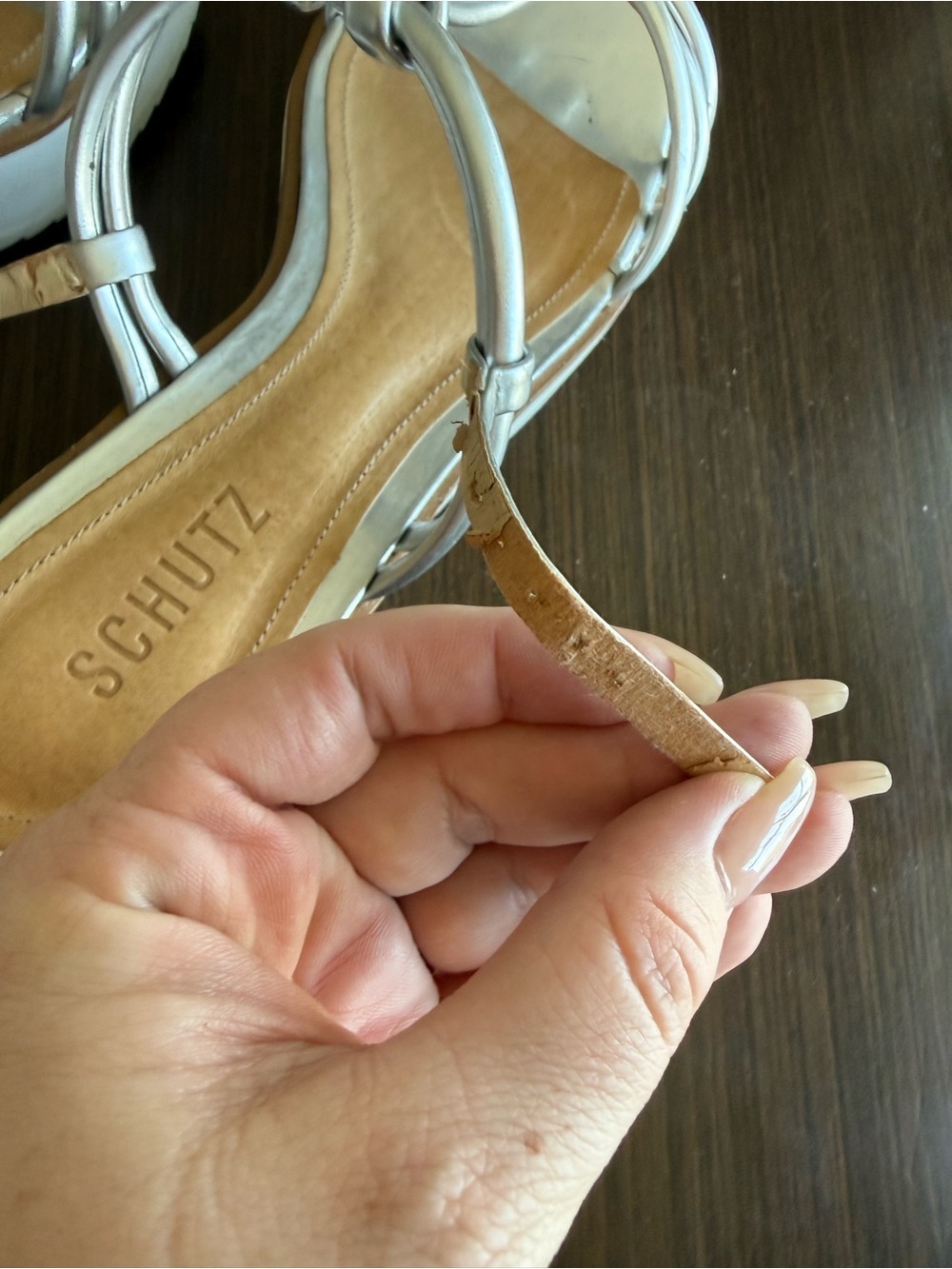 SCHUTZ Metallic Silver Knotted T-Strap Sandals - Picture 10 of 11